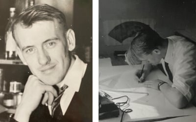 Karl Erik Ekeroth, the artist behind Securitas’ logo, at work at his desk (photo- private).jpeg